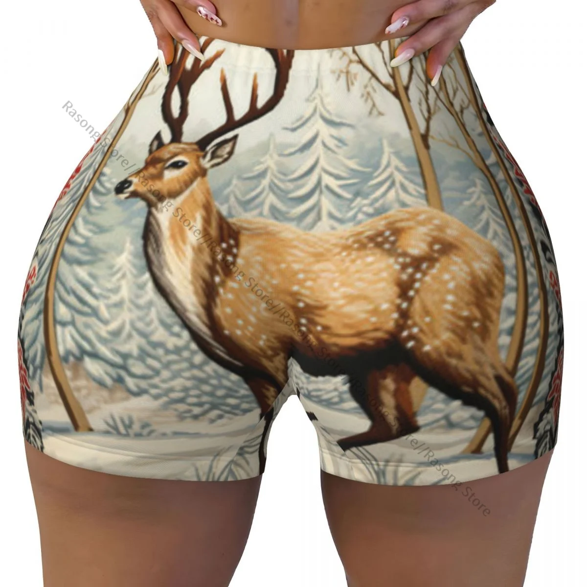 Shorts de yoga cervos na floresta de inverno mulheres motociclista apertado elástico treino esportes leggings roupas esportivas