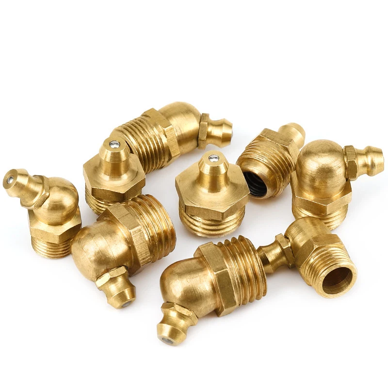 10pcs Brass Hydraulic Grease Nipple Fittings 45 /90/180 Degree Grease Nipple Fitting M6-m16 For Grease Gun Accessory