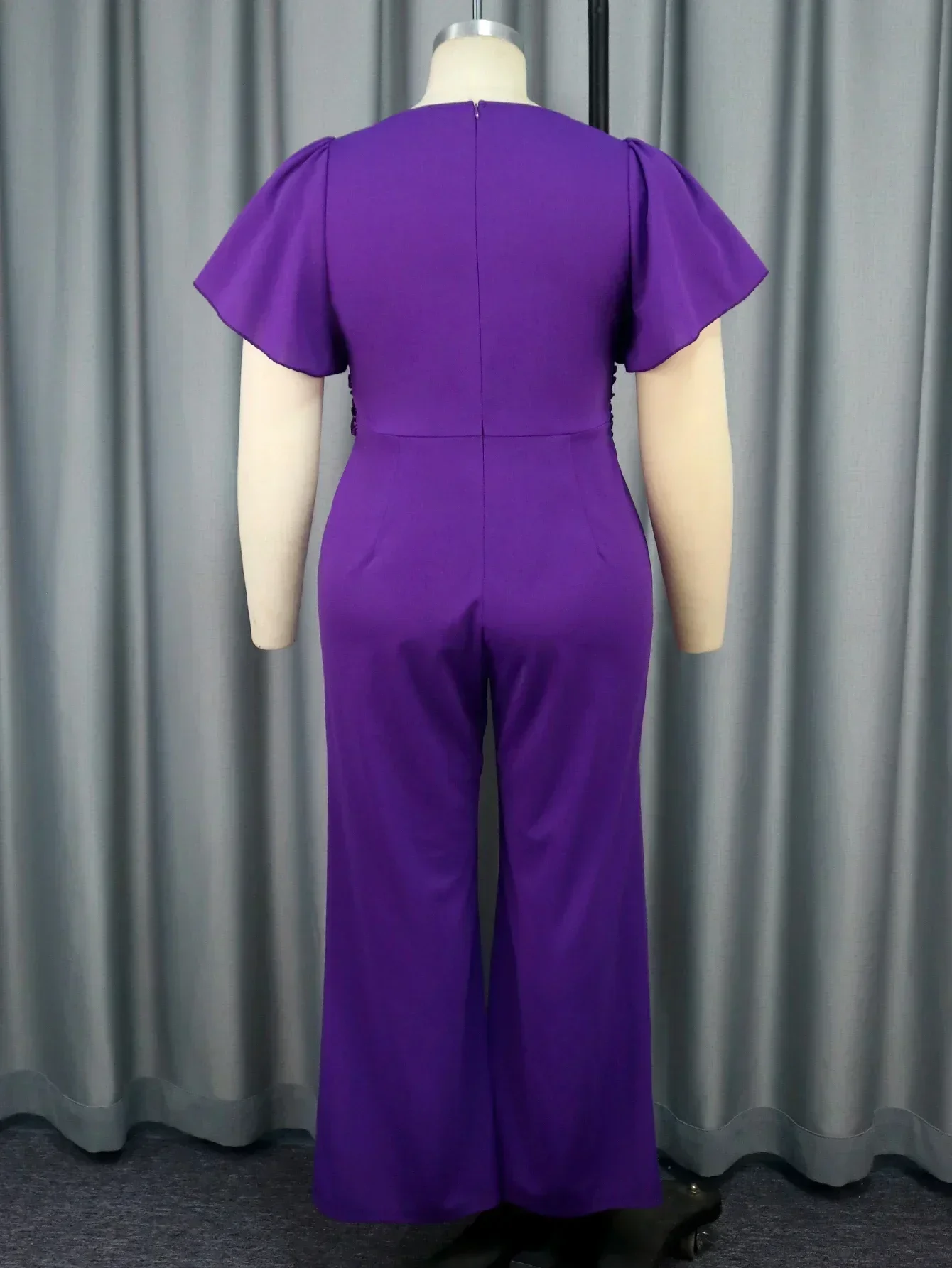 2024 outono novo macacão gola assimétrica babados mangas remendo arco macacão roxo elegante feminino conjunto de uma peça