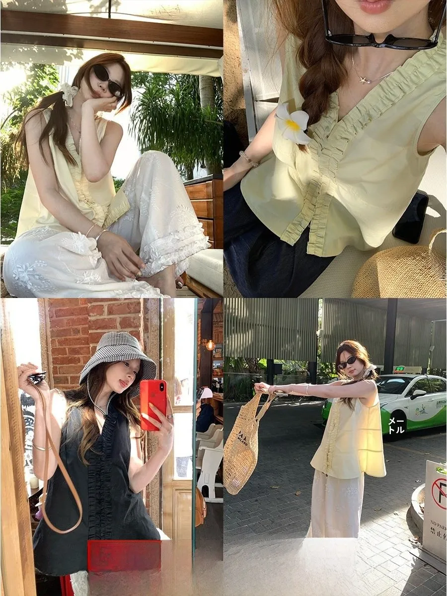 

Double-Sided Wear Design Lemon Milk Jelly Doll irt V-Ne Svel Women's Casual Sle Pure Cotton round Ne Regular Le...