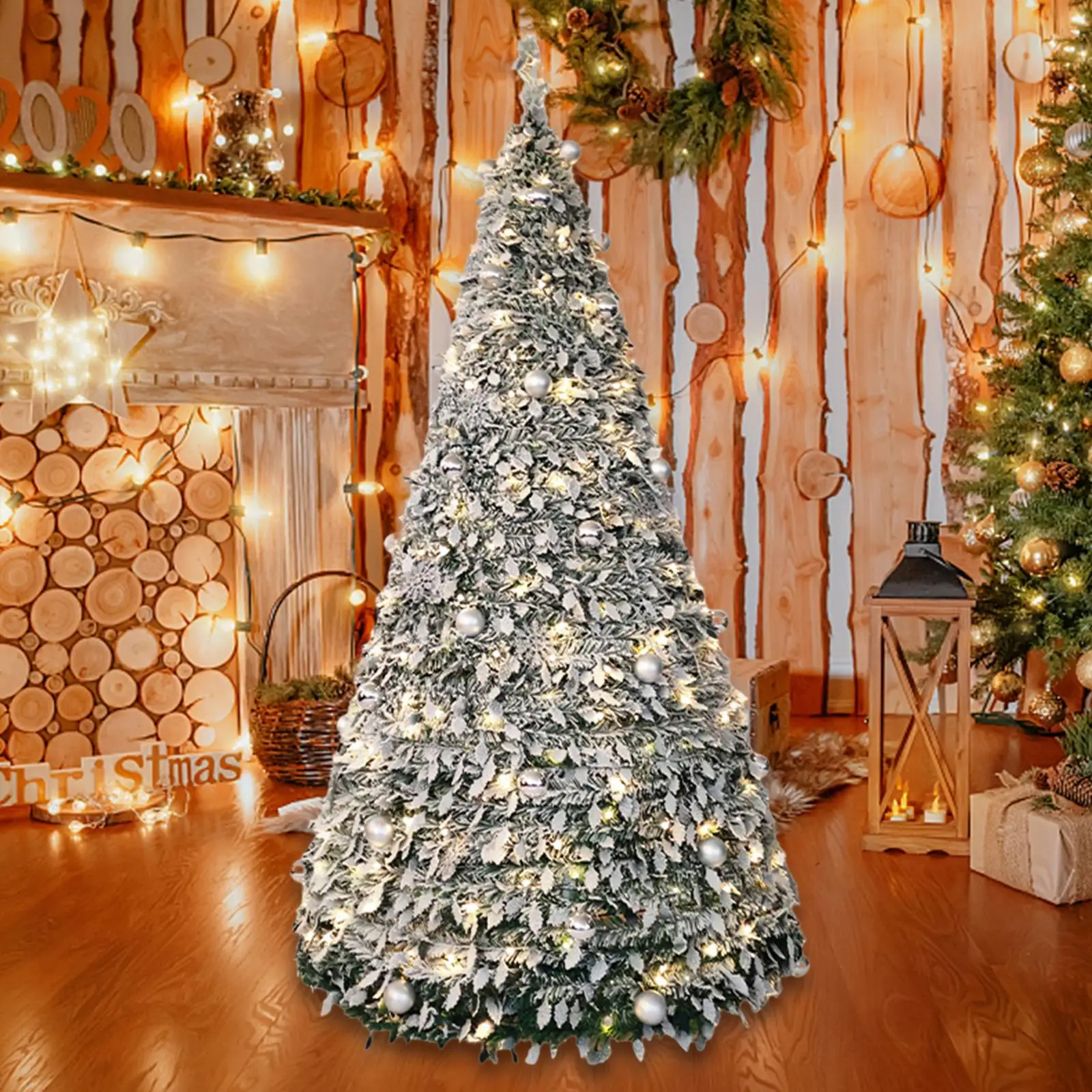 Folding Artificial Christmas Tree with Decorative Lights PVC Material for Dining Rooms for Porch Party Christmas Tree Decoration