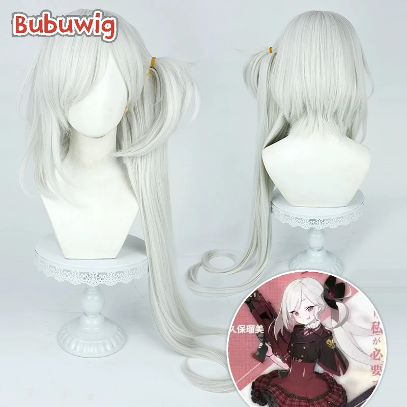 Bubuwig Synthetisch Haar Asagi Mutsuki Cosplay Pruiken Blauw Archief Asagi Mutsuki 95 cm Lange Rechte Zilver Witte Pruik Hittebestendig