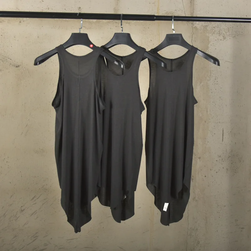 High Street Tees Men's RO25 Ultra-thin Semi Transparent Sleeveless Tank Top with Wool Fashionable Tailcoat Style Charcoal Gray