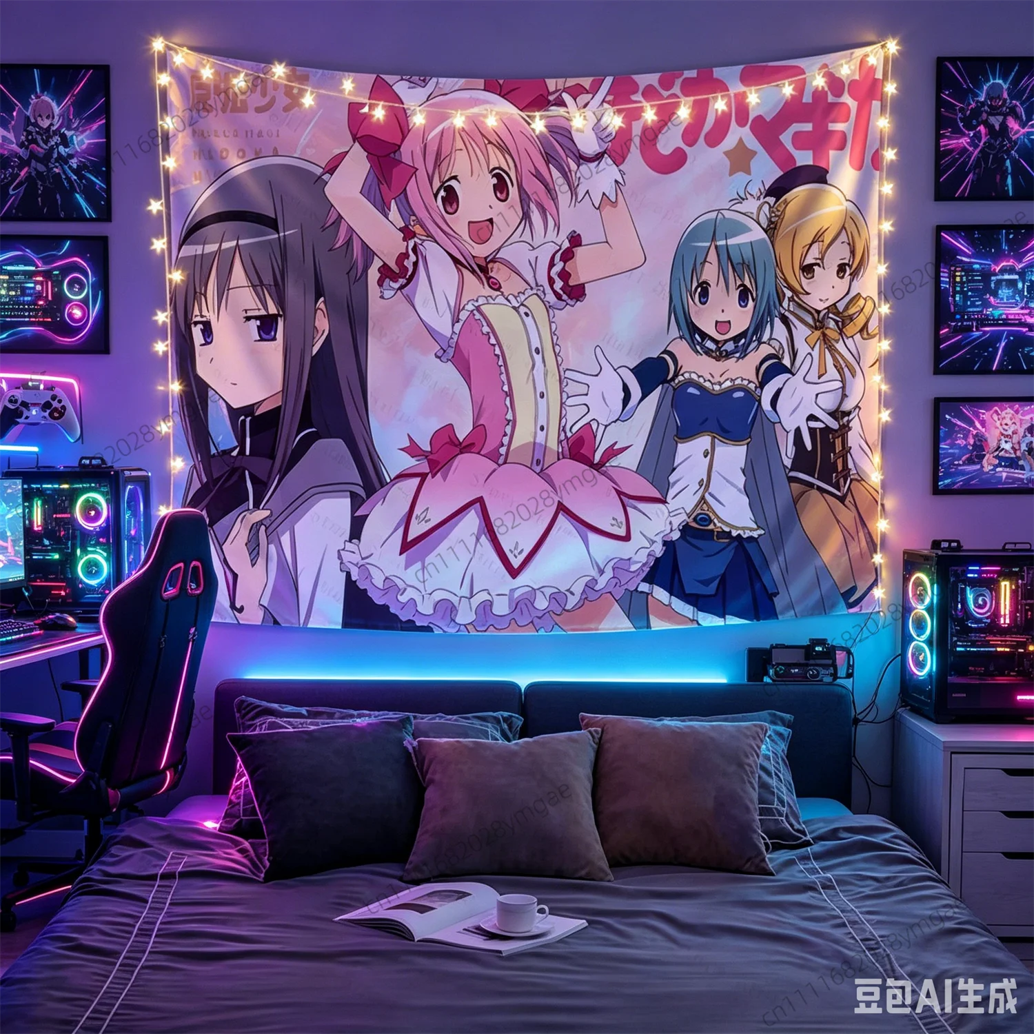 Unique Anime Wall TapestriesPuella Magi Flag Cute Kawaii Tapestry Aesthetic Dorm Background Cloth Bedroom Flags Decoration Item