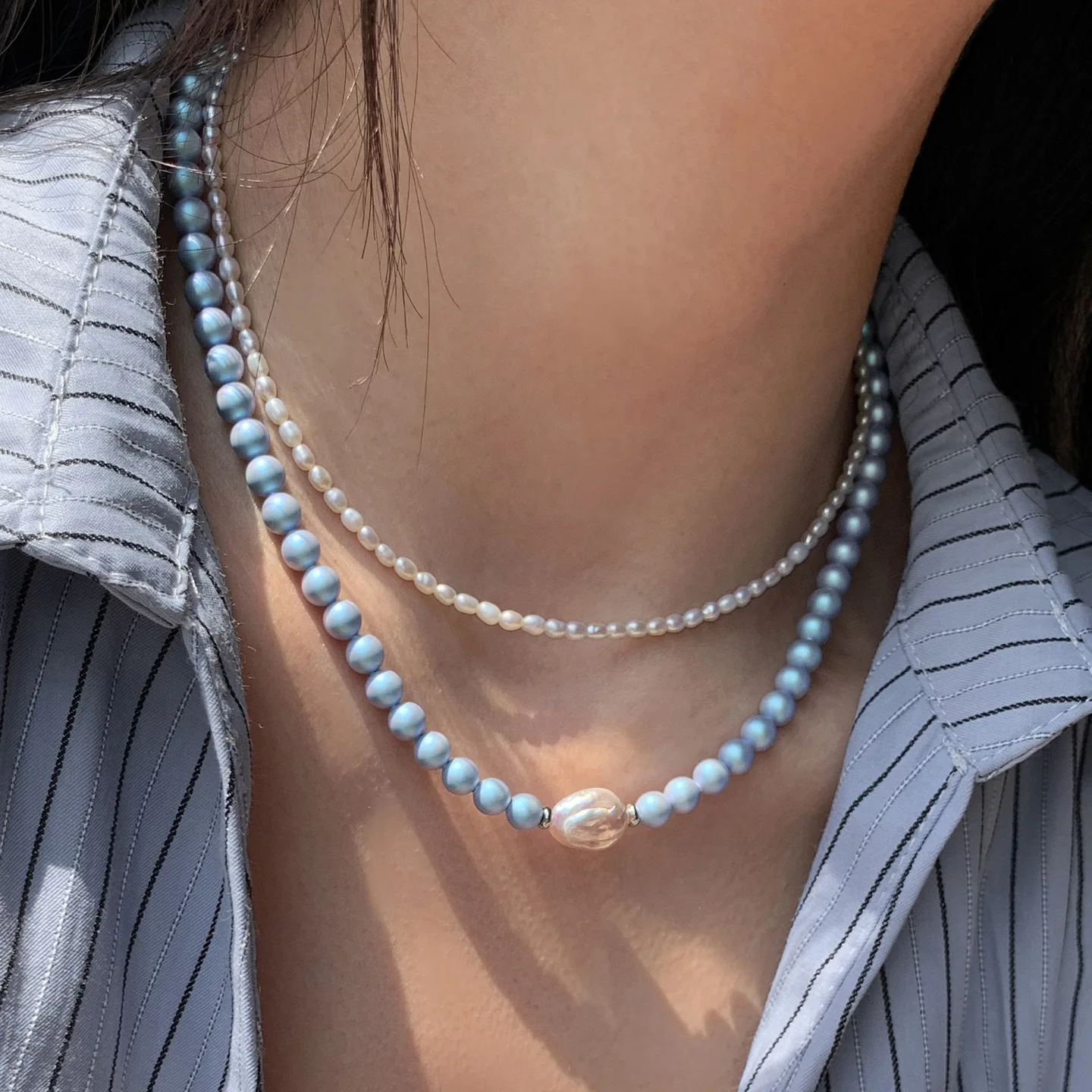 Neue Design Trendy Blaue Perlen Natürliche Barocke Süßwasser Perle 14K Gold Gefüllt Weibliche Schmuck Sets Halskette Armband Ohrringe – Detail 5