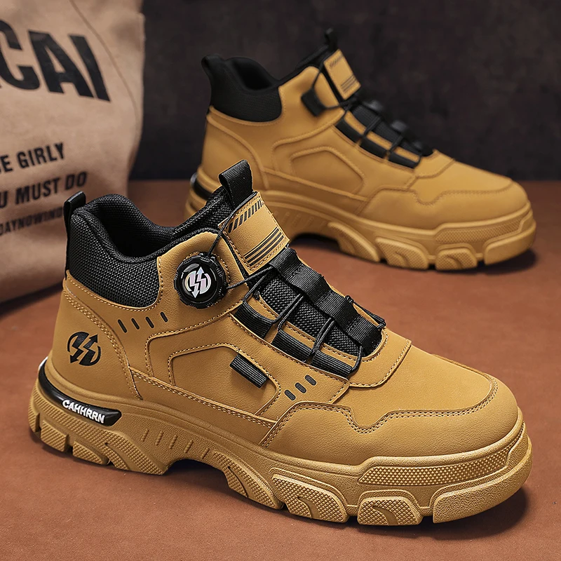 

Original Yellow Biker Boots For Men British Style Knob Men's Ankle Boots Outdoor Non-slip Motorcycle Boots Man botas para hombre