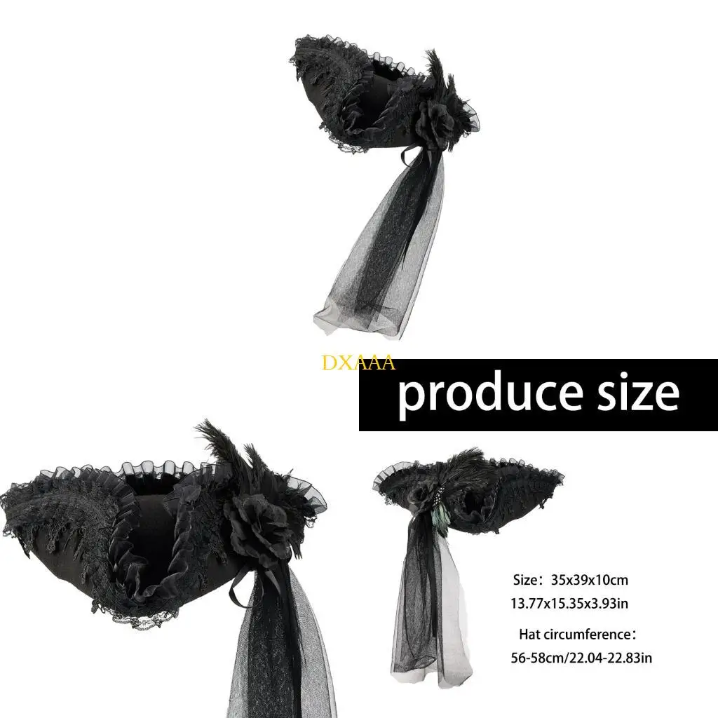 

DXAA Pirate Captain Hat Lace Trim Long Veil Headwear for Roleplay Event and Stage Show