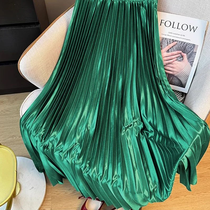 

Black A-Line Skirt Pleated Skirt New Women High Waist Fashionable All-match A-Line mi-long Skirt Female