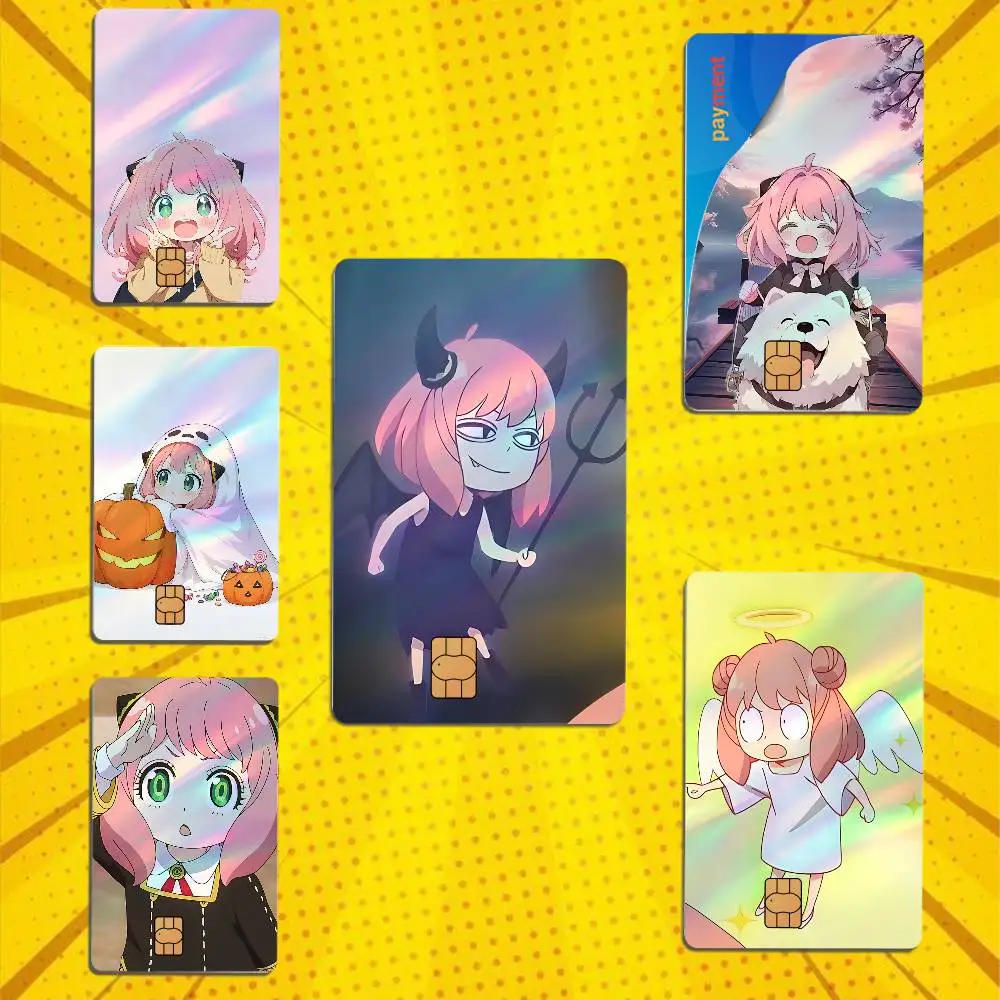 Pink hair green eyes Anya Spy Family Laser-like texture Card Stickers Credit Visa Debit Bank Charge Card Bus Metro