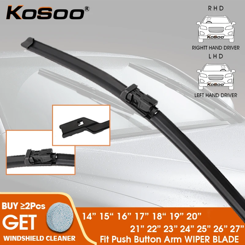 

Wiper Blade Fit Push Button Arm 14"15"16"17"18"19"20"21"22"23"24"25"26"27" Windscreen Windshield Rubber LHD/RHD Hybrid Car Wiper