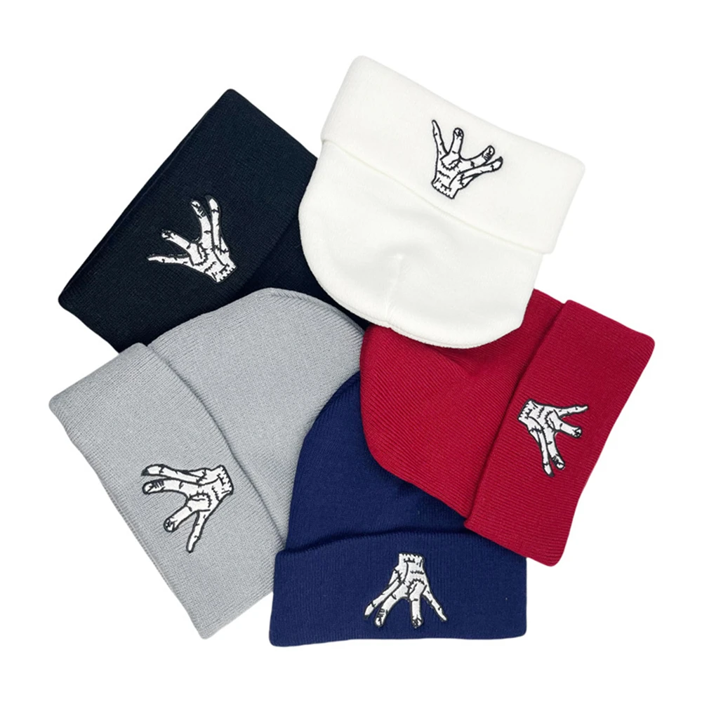 

1pcs Wednesday Embroidery Beanies Windproof Warm Knitted Hat Outdoor Sports Riding Cap Unisex Autumn And Winter Couple Gift Blac