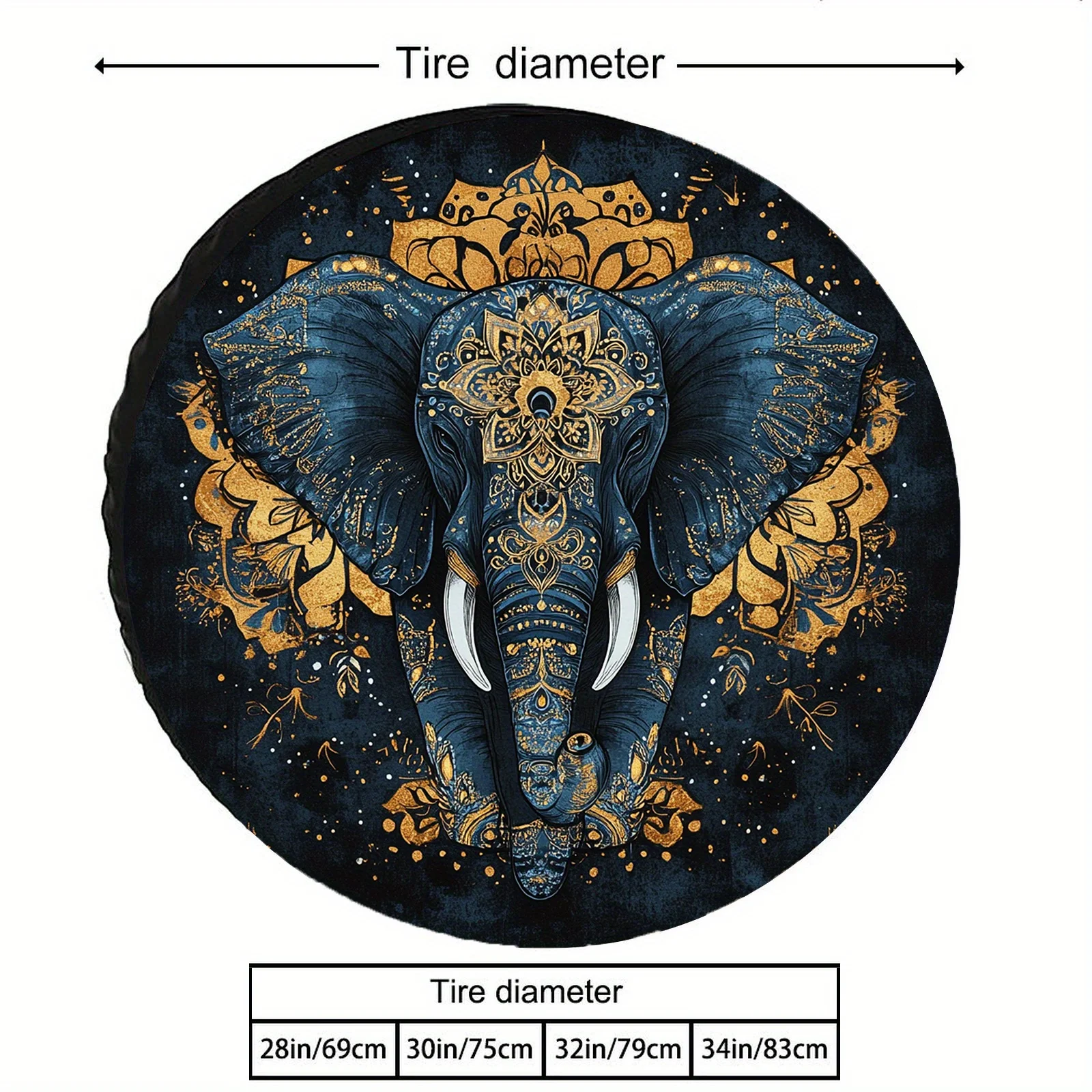 1pc Golden Rune Elephant Print Tire Covers For RVs, Trucks & Campers - Durable Weather-Resistant Protective Tire Liners, 28-34 I