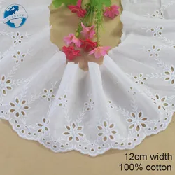 12cm Wide White Lace Cotton Fabric Lace Embroidery Sewing Ribbon Trim Wedding Evening Dress DIY Dolls Colthes Accessories #4297