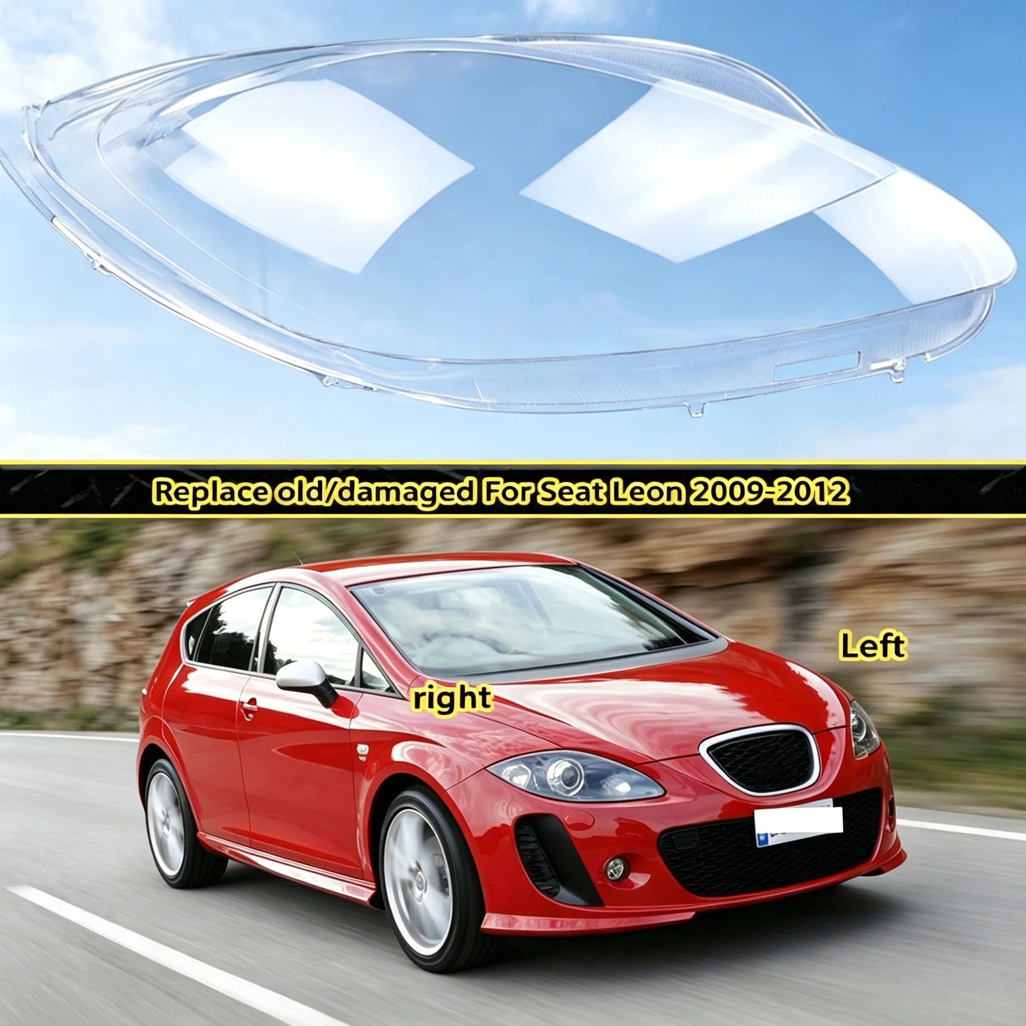

For Seat Leon 2009 2010 2011 2012 Headlight Cover Transparent Headlamp Lamp Shell Lens Replace Original Lampshade Plexiglass