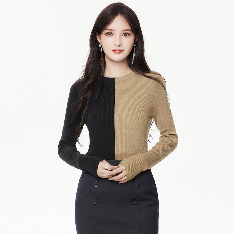 

9Mei женский цветной длинный вязаный свитер Blo Neline светящийся высокоэластичный базовый слой Winter Faion повседневный круглый Ne