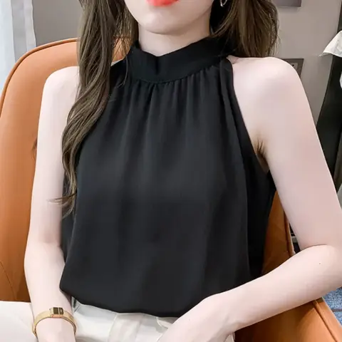 Blouse Women Halter Tops Womens Chiffon Elegant Woman Blouses Korean Fashion Women Clothing Cheap and Pretty Shirt  Corset Top