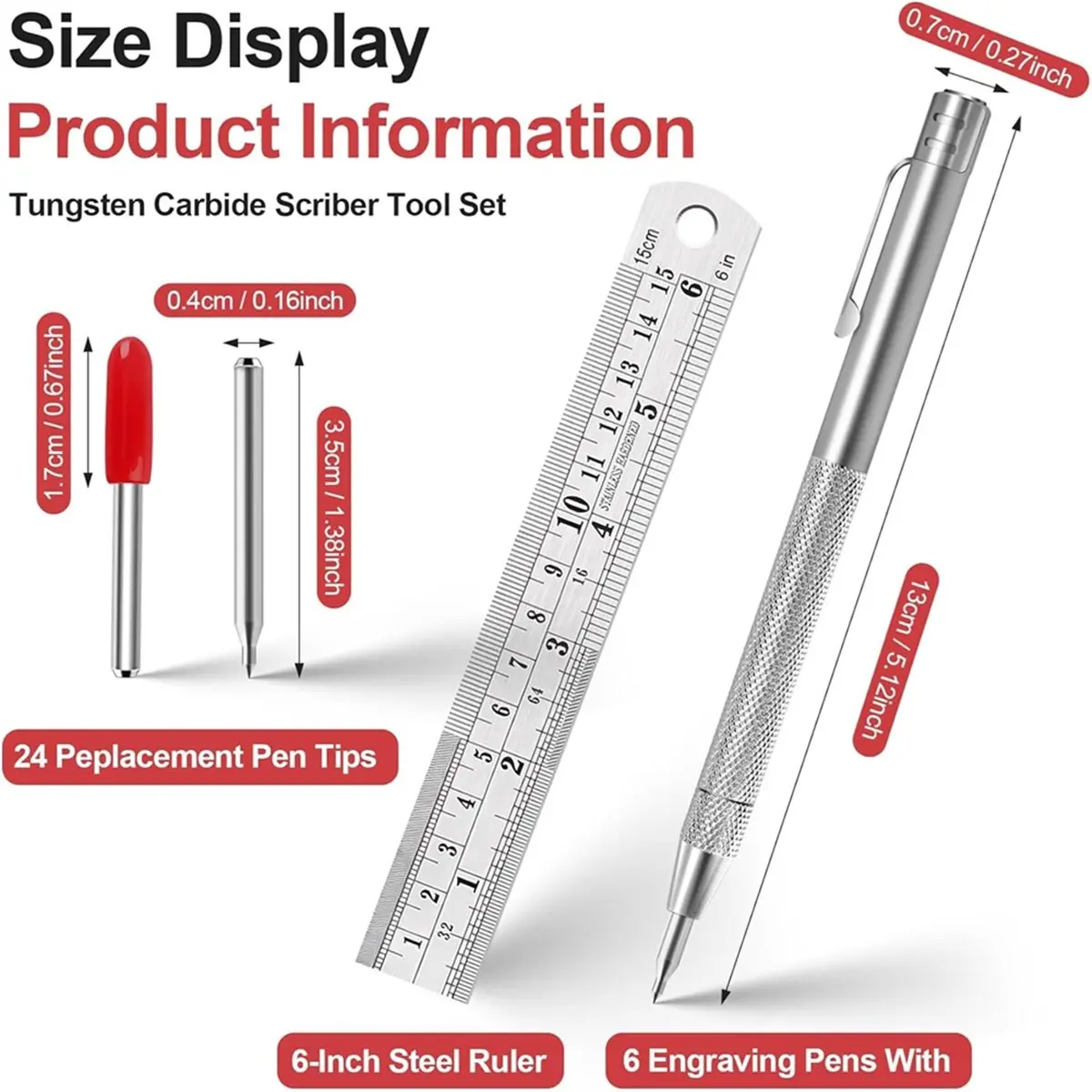 6 Pack TungstenCarbide Scriber Tools Set,with 24 Replacement Tips Scribing equipment Metal