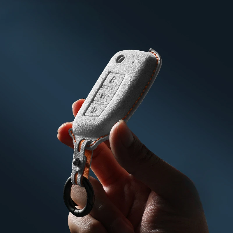 

Suede Key Case for Nissan Kicks, Murano, X-Trail, and Qashqai - Premium Key Cover and Protector Keybag Keychain