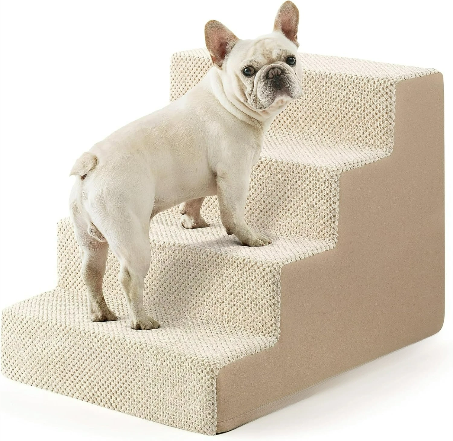 

4-Tier Extra Wide Pet Stairs with Non-Slip Base - Dog Steps for Senior Cats/Medium Dogs, Orthopedic Foam Stairs for High Beds