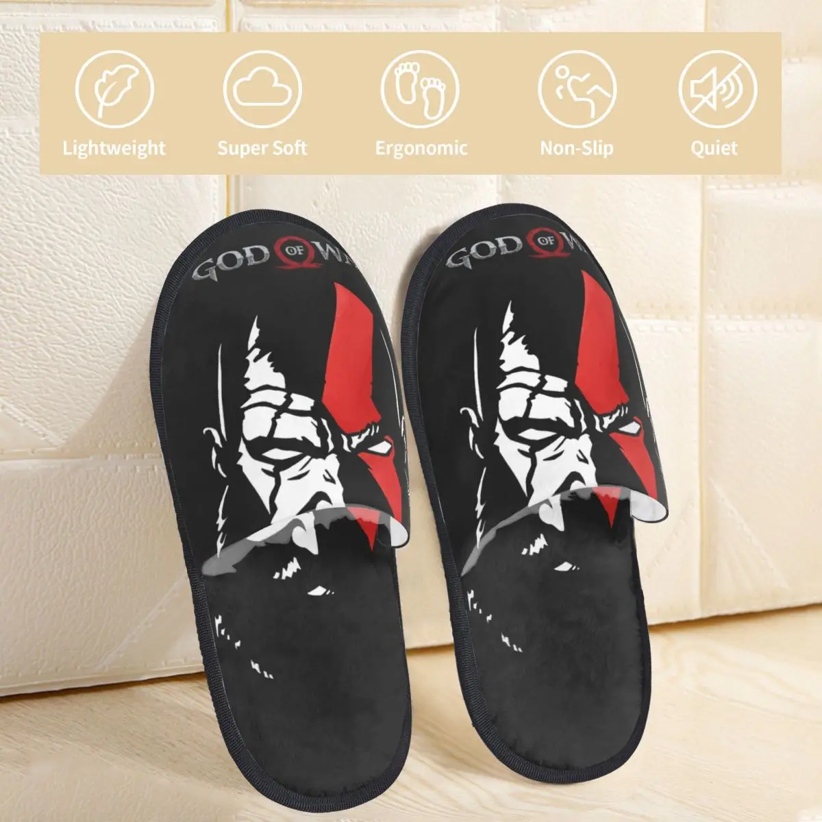 God Of War-Zapatillas peludas para hombre y mujer, pantuflas de Casa especiales, cálidas