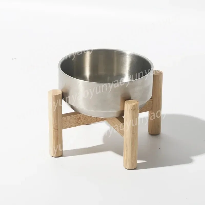 Stainless Steel Wooden Frame Cat Bowl Large-capacity Food Bowl Protecting Cervical Vertebrae Pet Feeding Supplies Accessories