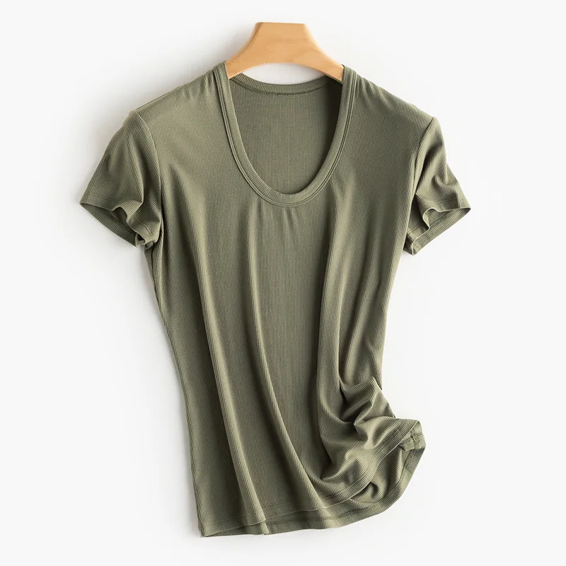 New Spring Breathable Women T-Shirts Short Sleeve Tee U Neck Mulberry Silk Fashion Designer T Shirt Female