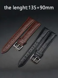 Lengthen Genuine Leather watchband for any watches strap black brown 20mm 21mm 22mm XL size 135+90mm cow leather wrist band