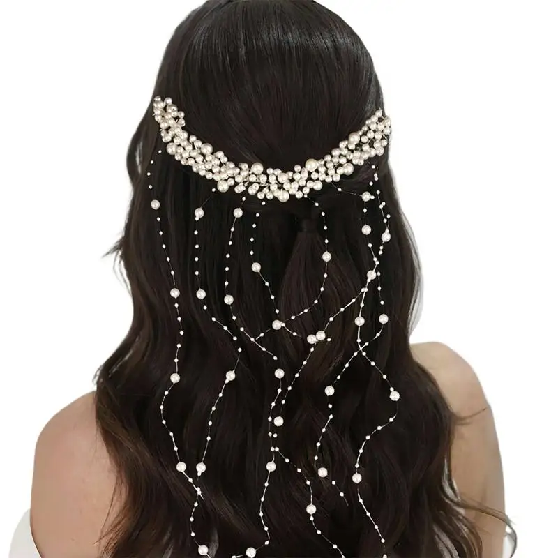 Pearl Hair Comb Bridal Hair Accessories Pearl Decorative Headpiece With Exquisite Bead Tassel For Bride's Wedding Dress Headwear