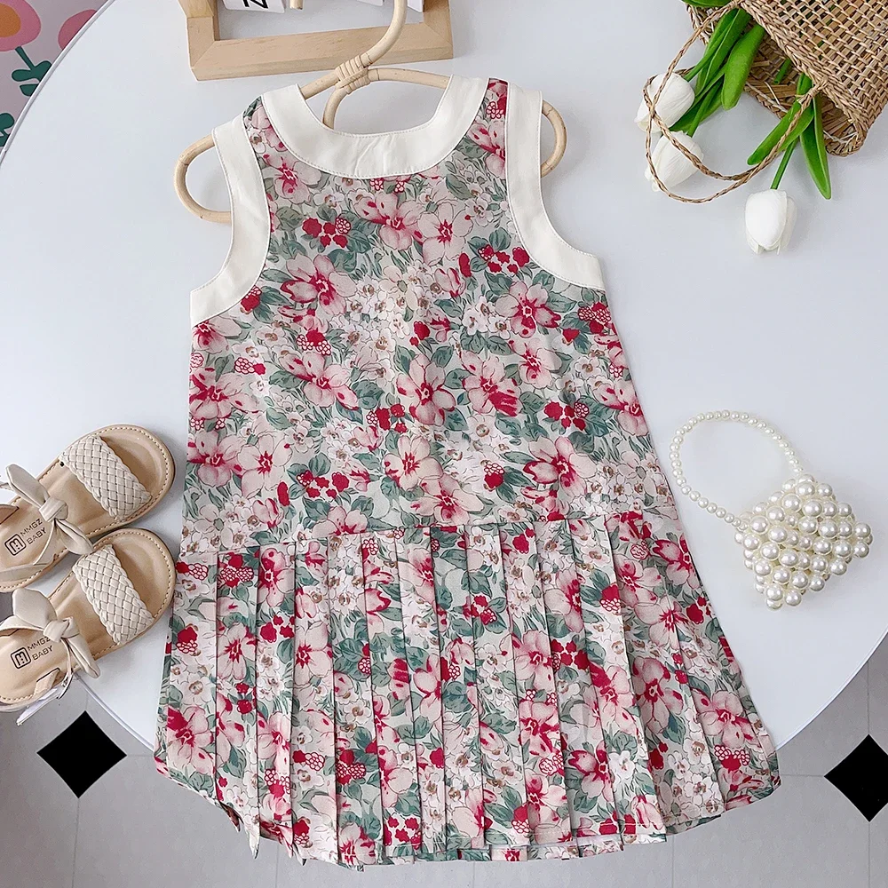 Bear Leader  Floral Baby Girl Dress Sleeveless Dresses Summer Princess Party Dress Crew Neck Toddler Girls Sundress Kids Clothes