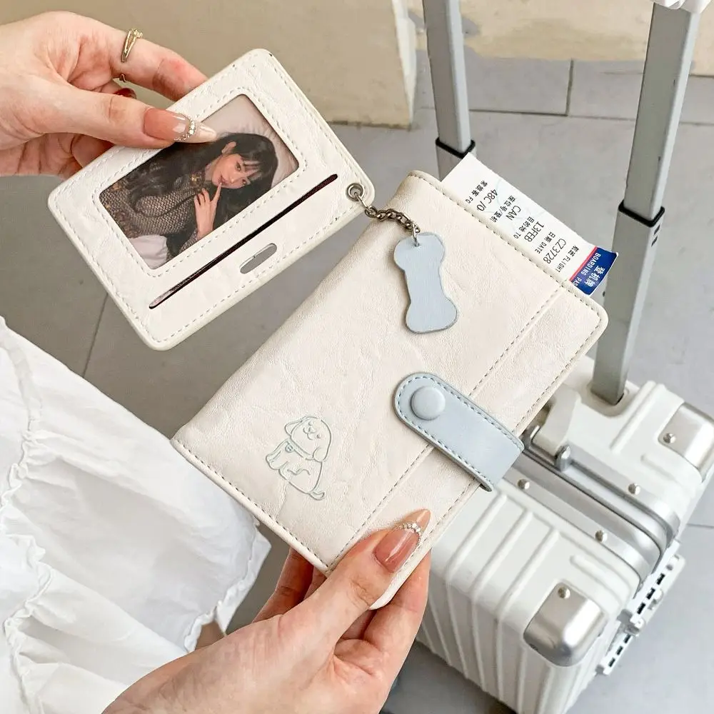 カードホルダー PU パスポートバッグ かわいい子犬のパスポートカバー トラベルウォレット チケットホルダー カードケース カード収納バッグ トラベルアクセサリー