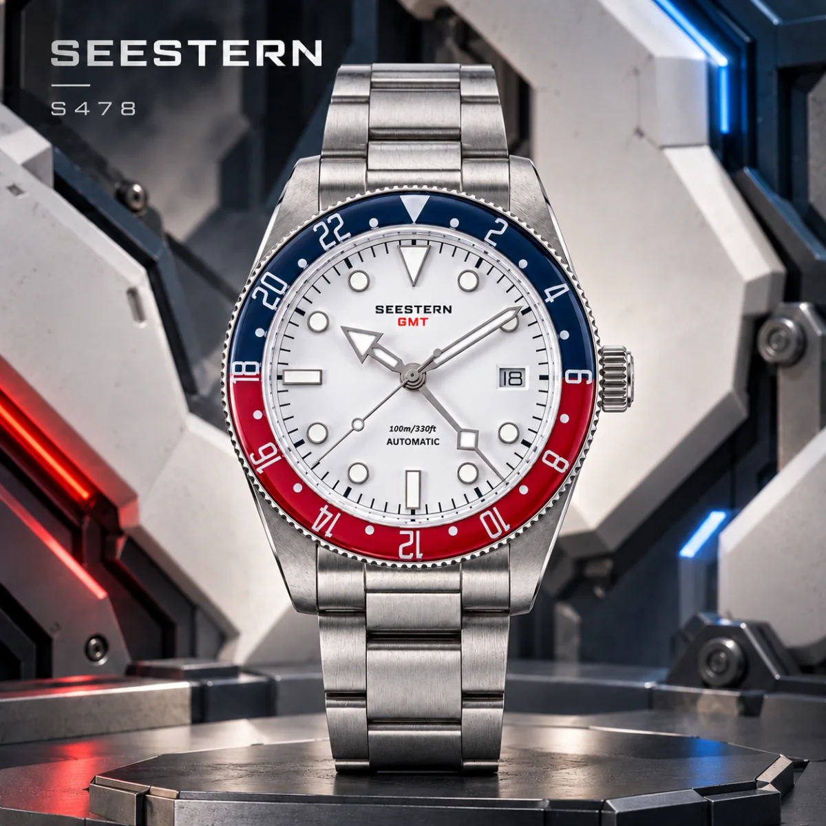 GMT Mens Watch Automatic Mechanical Wristwatches Peacock SL3032 Movement 100m Waterproof Sapphire Crystal Ceramic Bezel S478