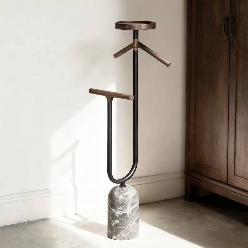 Light luxury coat rack, floor-to-ceiling clothes rack, marble metal bedroom simple household hanger, shelf