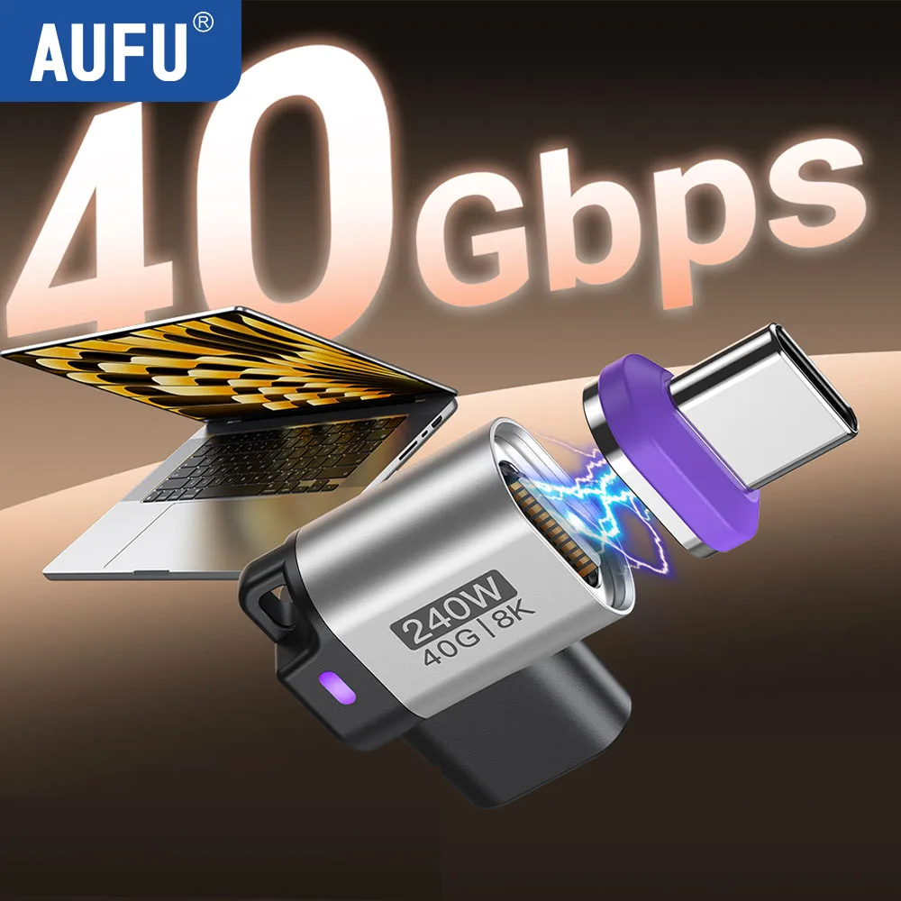 AUFU 24Pin USB4 Magnetischer Adapter Typ C 240W für Thunderbolt4 40G 8K Schnelllademagnet USBC Buchse Konverter für Samsung Laptop
