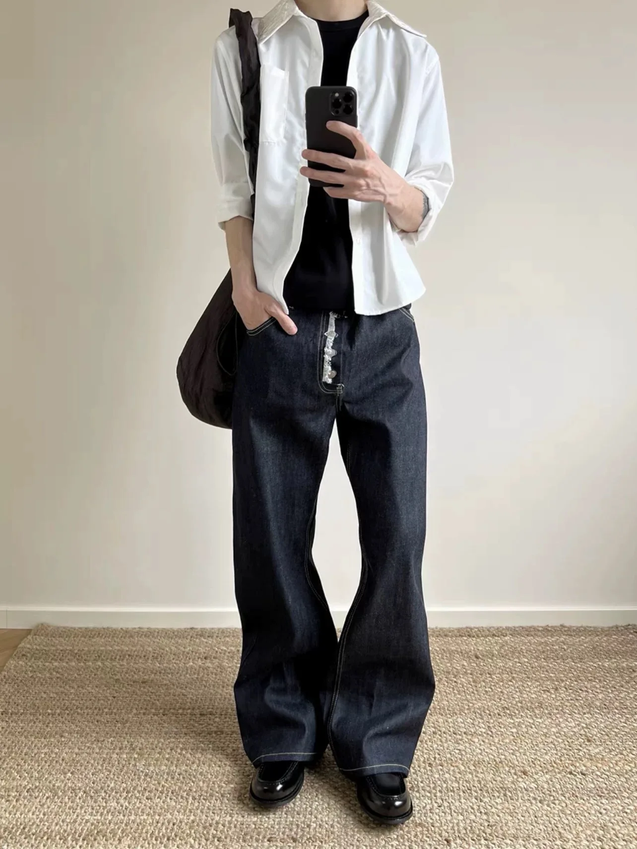 

American Original A-Line Knife Slim Fit Jeans Men Casual Straight Leg CleanFit Polyester Fiber mid High Waist Zipper