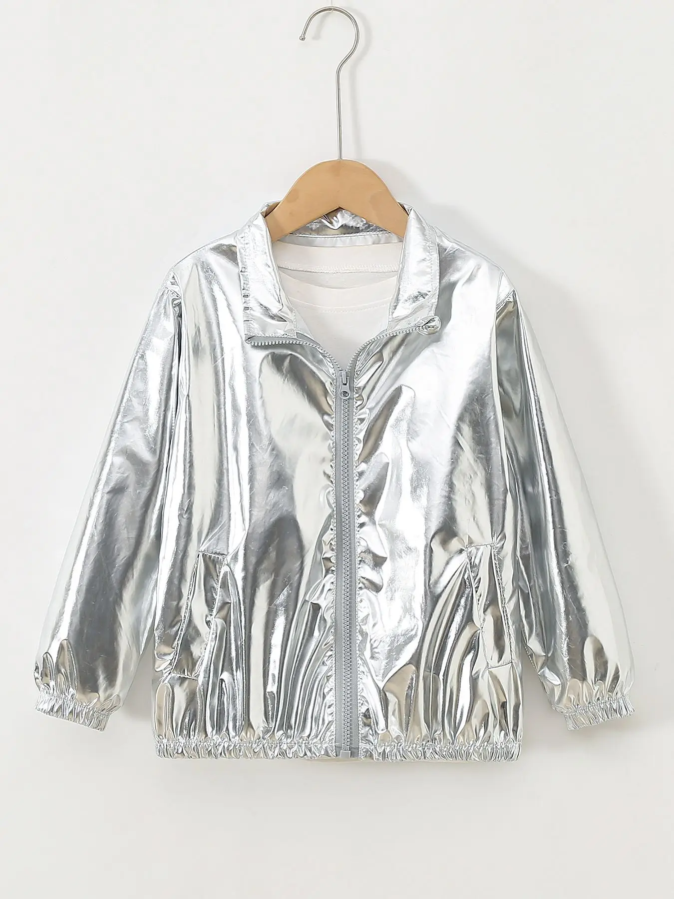 Mädchenjacke für 5-12 Jahre, Herbst, dünn, farbenfroh, glänzend, wasserdicht, Reißverschluss, Revers, Mädchen-Oberbekleidung, neue Kinderkleidung – Detail 3