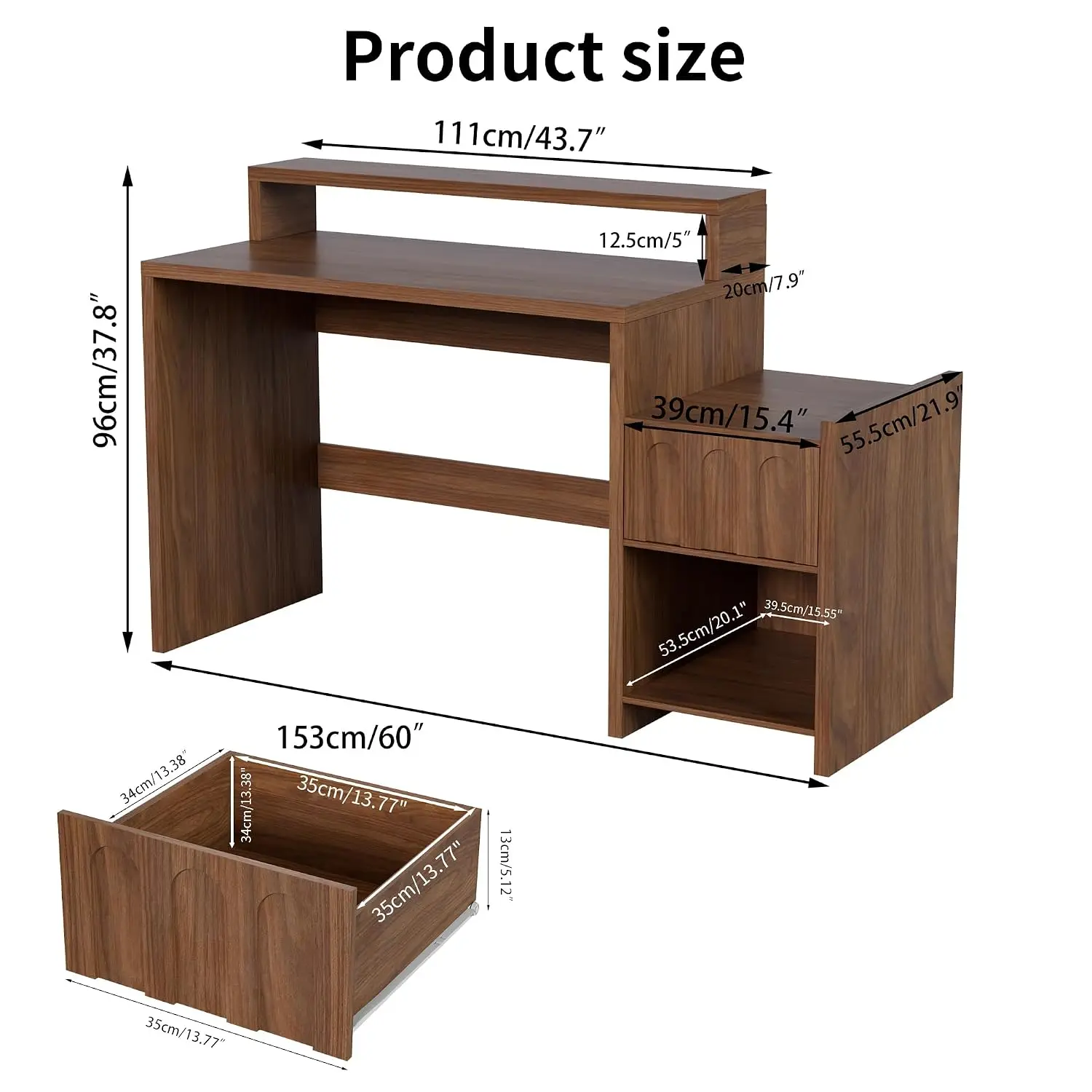 60 Inch Executive Desk with Drawer & Printer Shelf, Mid Century Modern Work Table for Home Office, Wood Computer Desk with Stora