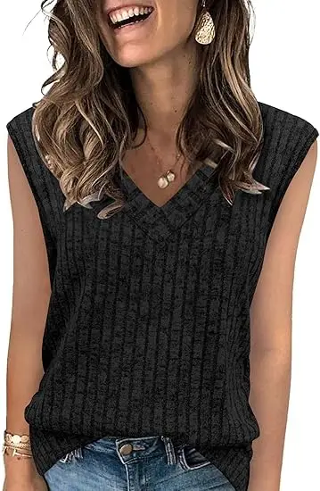 

Plus size Europe and America cross-border plus size spring and summer hot item knitted solid color V-neck vest