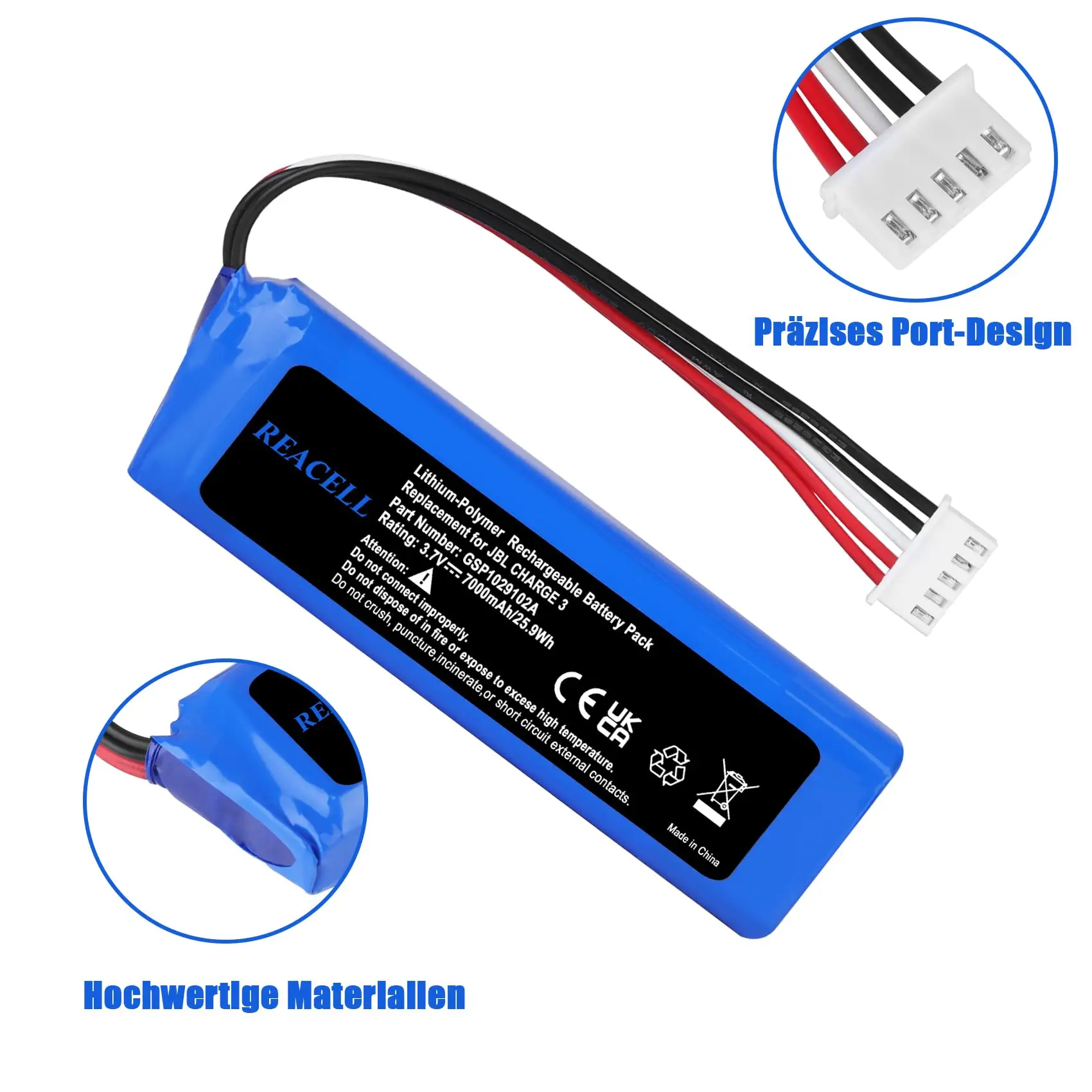 ريسل بطارية 7000 مللي أمبير GSP 1029102 بطارية A لـ JBL Charge 3 3.7 فولت بطارية قابلة للشحن لمكبر صوت بلوتوث JBL Charge 3