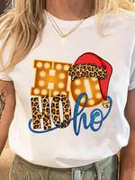 Christmas New Year Holiday Tee Clothes Clothing Prints Letter Leopard Cute Women Fashion Graphic Short Sleeve T Female T-shirts