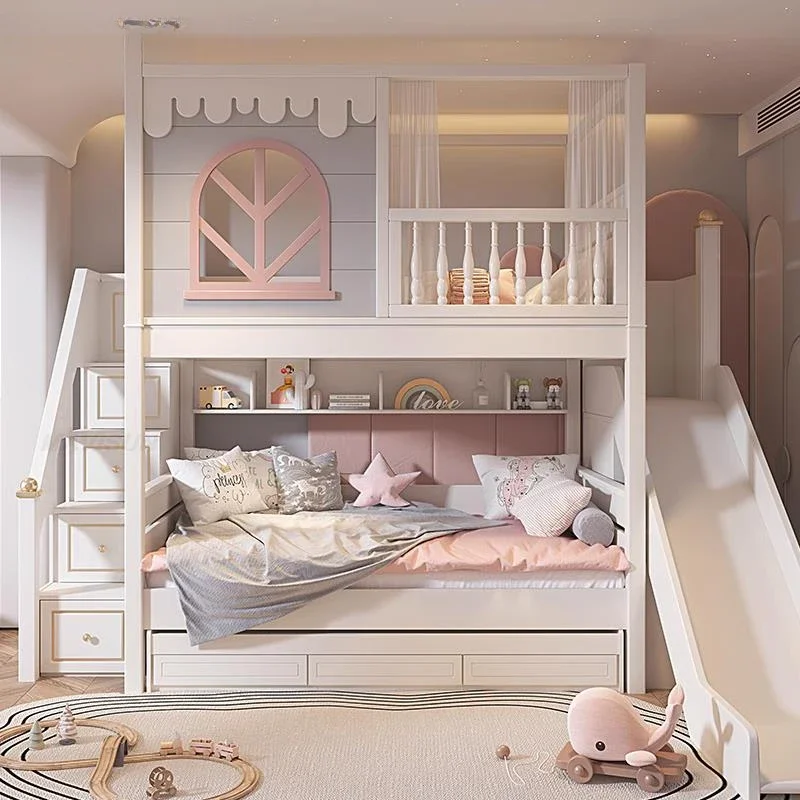 Beautiful Girl Bed In Pink Large Storage Space Bedroom Furniture Cute Princess Bed With Guardrail Design Child Bunk Bed For Kid