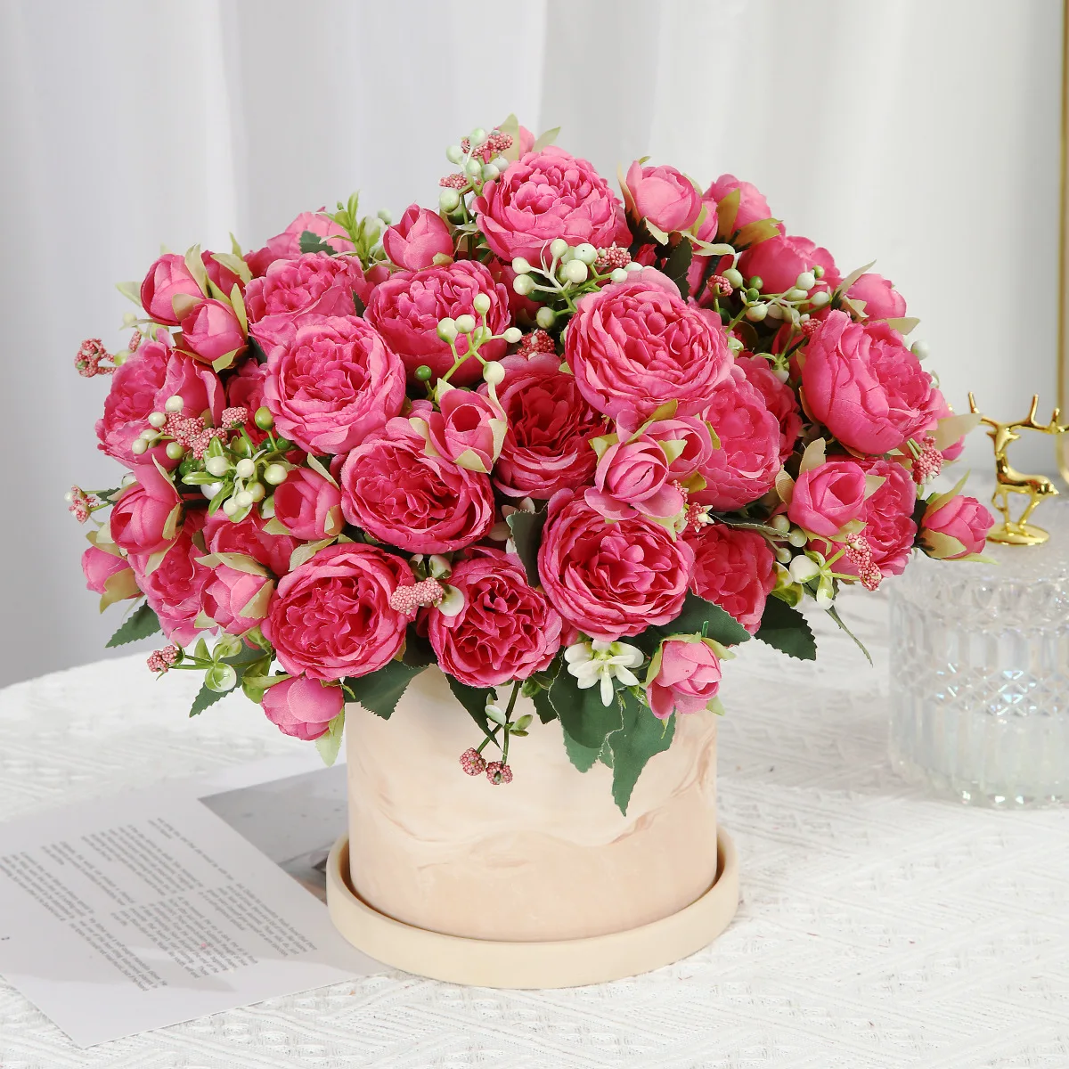 Artificial Pink White Rose Flowers Silk Rose Flower Bouquet Artificial Flowers Home Garden Decoration Wedding Roses Fake Flowers