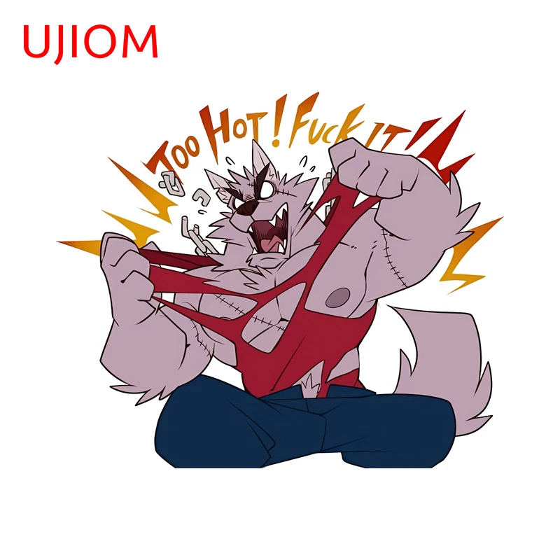 UJIOM Bursting Clothes Furry Wall Stickers Cool Muscle Cartoon Dog Man Graphics Door Window Decal Waterproof House Decoration
