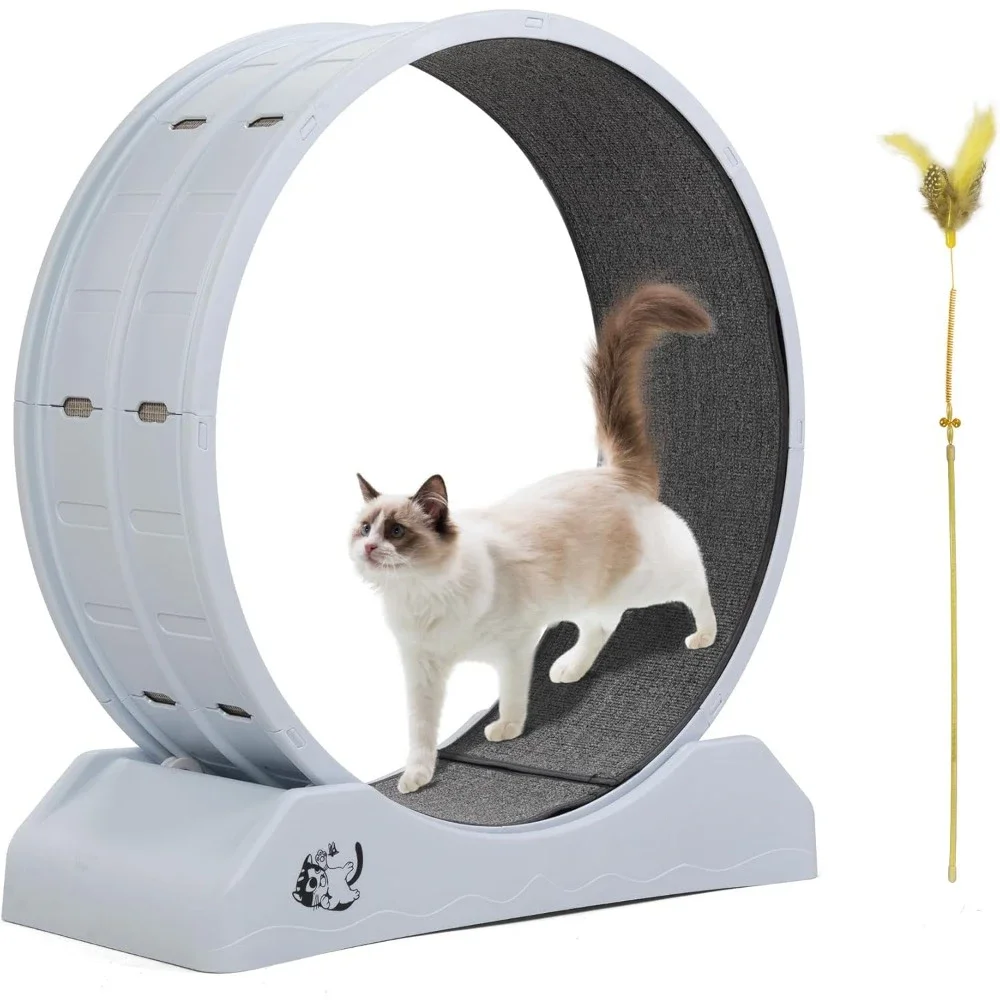 

Cat Exercise Wheel Treadmill for Indoor with Brake Install Large Cats Wheel for Most Cats 31.5", Cat Toys