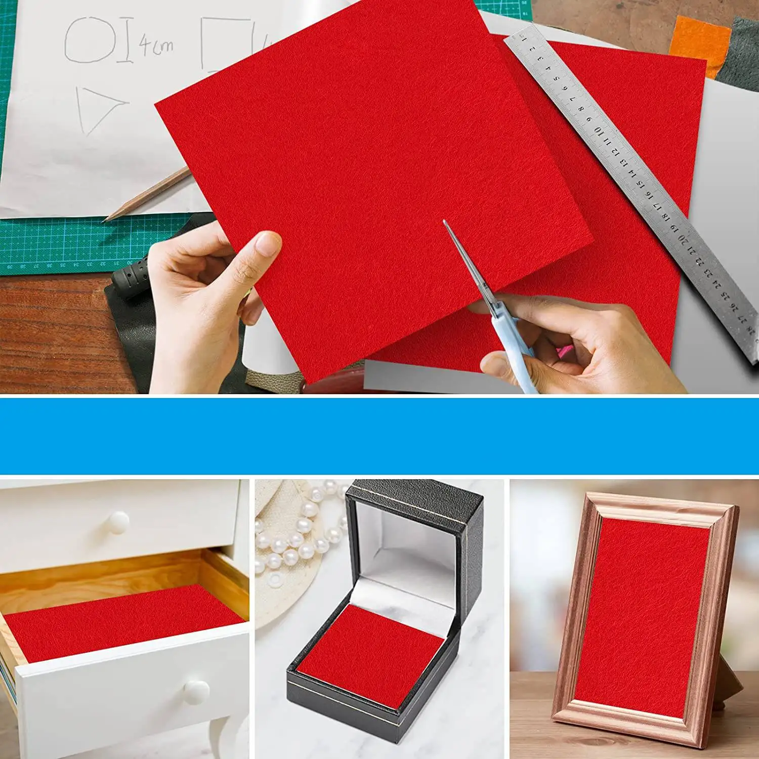 粘着フェルトグライダー、多目的パッド、赤いマットテープ、家具グライダー、40x150 cm