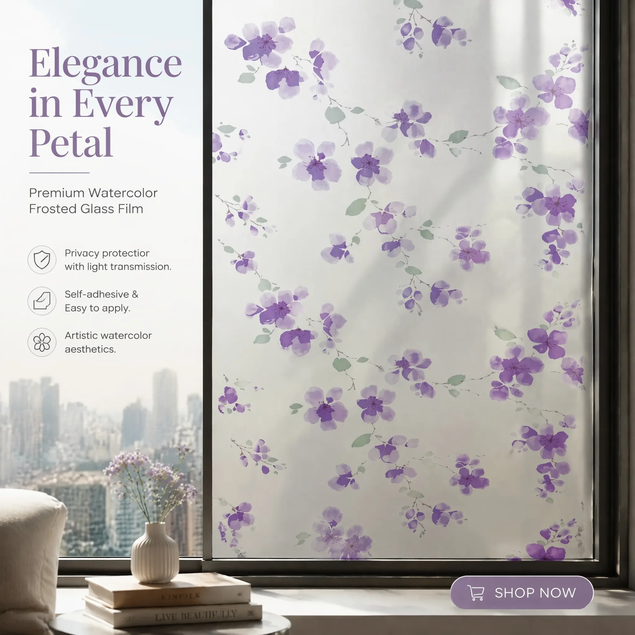 Privacy Stripe Frosted Window Film Self Adhesive Anti UV Stained Glass Vinyl for Home Office Decorative Film
