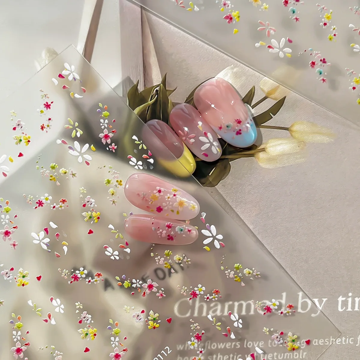 Dreamy Small Color Flower Nail Sticker Trendy Flower Garland