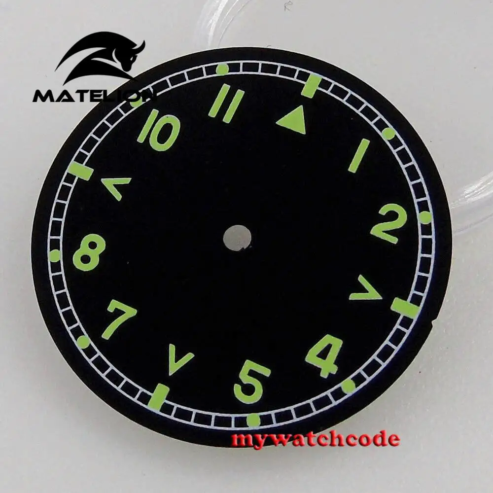 29MM Black Dial Luminous Dial Green marks For Pilot MOD Dial NH35A 2824 movement