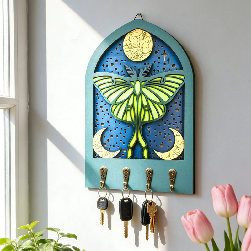 Bohemian Creative Door Shape Butterfly Mushroom Wooden Craft Wall Hanging Simple Home Living Room Wall Decoration Ornament
