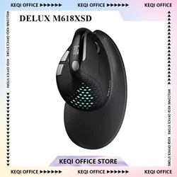 Delux M618XSD Vertical Mouse 4000dpi PAW3212 Sensor OLED Liquid Crystal Display Screen Wireless Bluetooth Wired Mice Custom PC