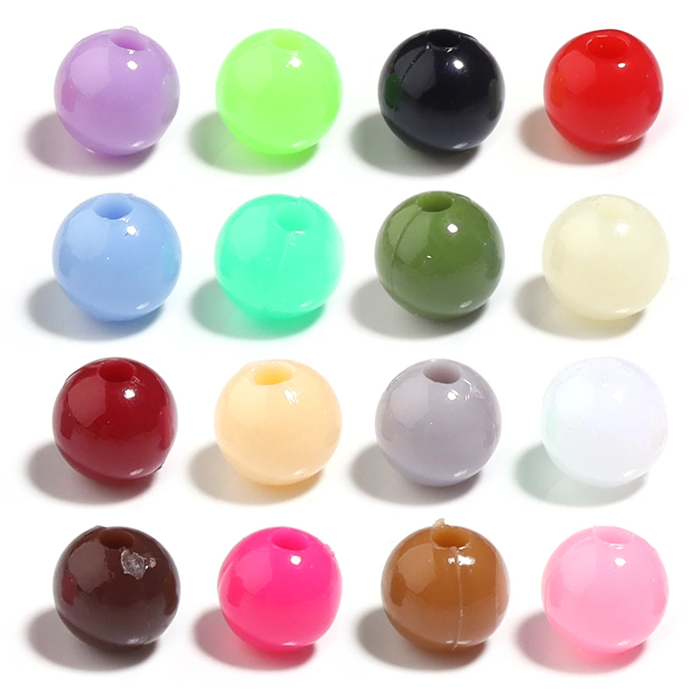 100pcs/lot Multicolour Plastic Round Beads Solid Color Beads Handcraft Loose Spacer Bead For Jewelry Making Bracelet Necklace